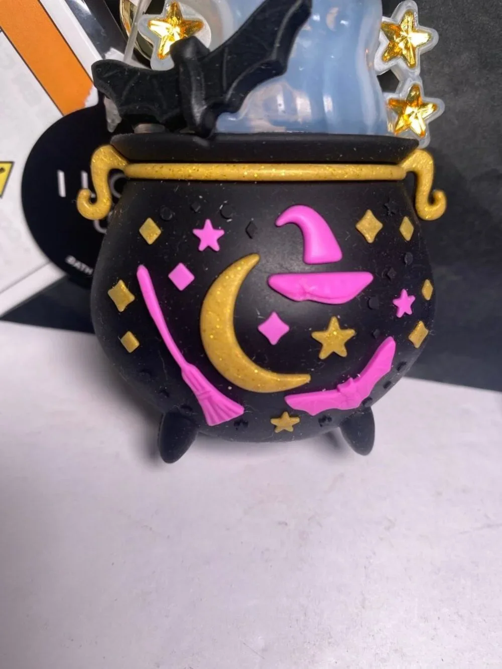 Halloween Light Up Cauldron & Bat Pocket Bac Holder & “Cotton Candy Cobwebs”Sani